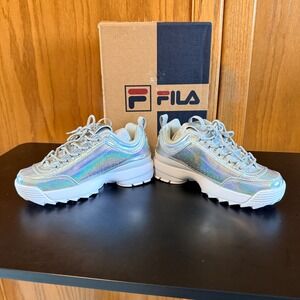 Fila Disruptor II Premium Iridescent Silver Sneakers 5XM01806-781 Womens 6 NIB